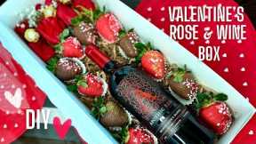 VALENTINE'S DAY ROSE & WINE BOX + CHOCOLATE COVERED STRAWBERRIES || VALENTINES DAY DIY IDEA