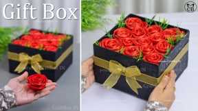 Diy gift box with Satin Ribbon roses | best out of waste cardboard craft | Ribbon craft ideas