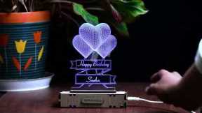 Personalized 3 Heart Acrylic 3d Illusion Led Lamp | Name Gift Ideas | Customized Gifts | Birthday