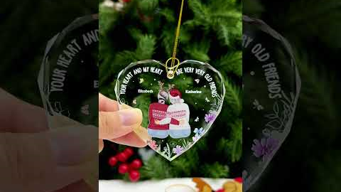 Christmas Bestie Old Best Friends | Personalized Heart Shaped Glass Ornament