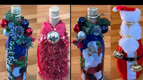 How To Wrap A Wine Bottle/ 4 Easy Bottle Gift Wrap Ideas/ DIY Christmas Bottle Decorations