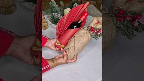 How To Wrap A Bottle Of Wine For Christmas #christmas #wrapping #wrappinggifts #shorts