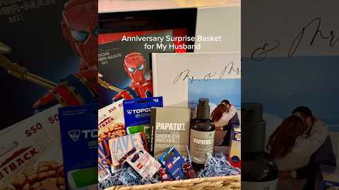 one year anniversary gift basket for him🤍 #asmrvideo #giftbasket #giftforhim #giftideas #fypp