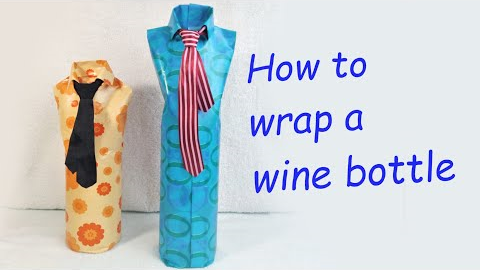 Wrapping a wine bottle | shirt and tie bottle wrap | 如何包裝壹瓶紅酒送禮 #bottlegiftwrapping